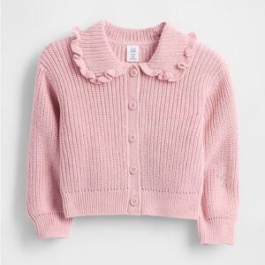 GAP Light Pink Knit Cardigan with Ruffled Collar